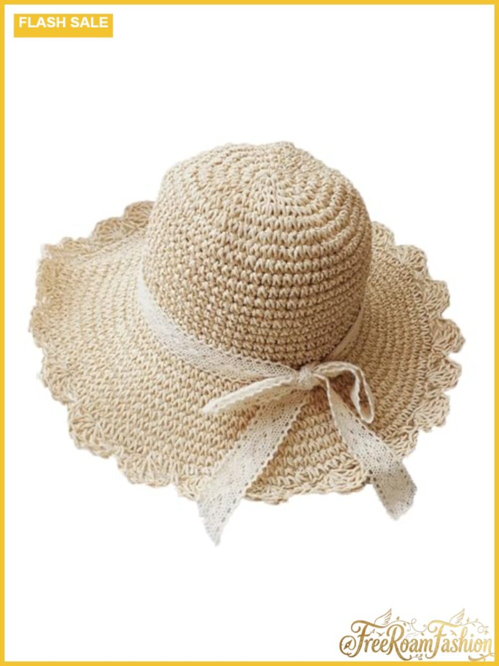 Women's Wide Brim Crochet Straw Sun Hat Packable UPF 50+ Beach Travel